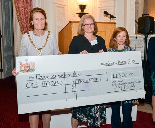 Patricia Birchley presents a cheque to respresentatives from Buckinghamshire Mind. All photos courtesy Buckinghamshire County Council.