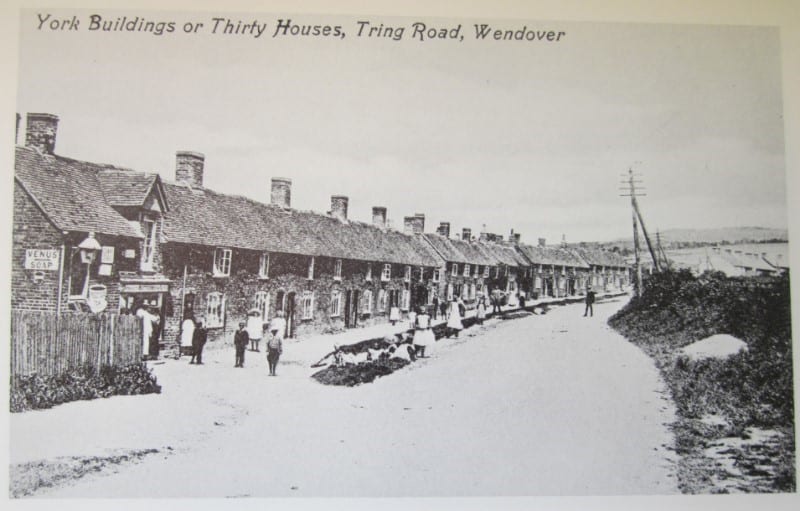 York Cottages in about 1910. Built in the late C18 to replace huts erected by tenants evicted by Earl Verney in 1768.