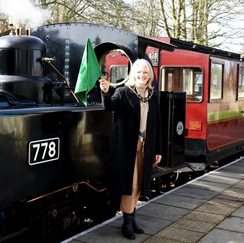 Cllr Sheona Hemmings despatches the first train - photo by Mark Lewis